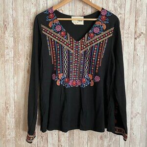Savanna Jane Maci Embroidered Long Sleeve Boho Top Size Medium